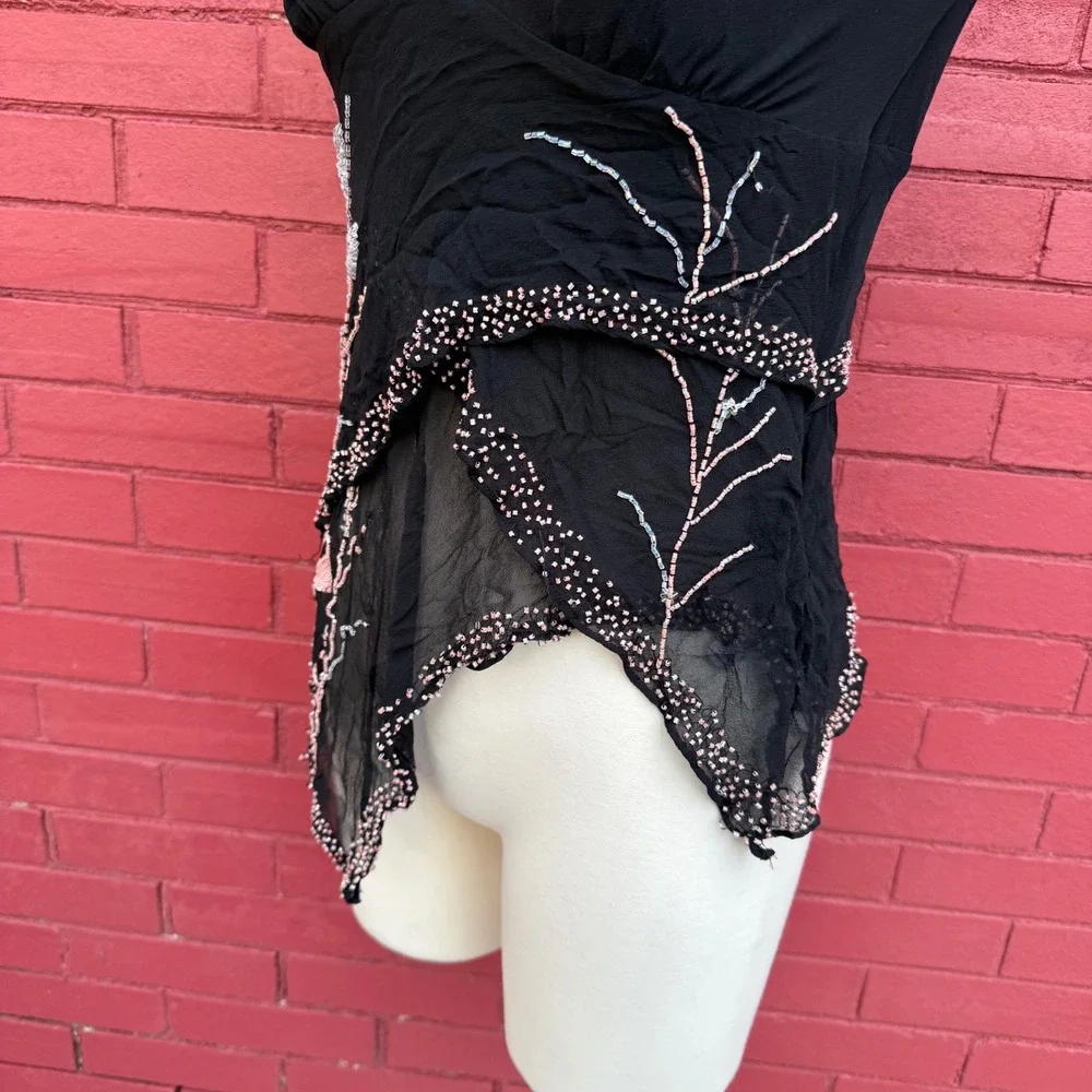 Vtg Y2K Karen Kane Beaded Floral Sleeveless Top Womens Size XS Whimsygoth Fairy - Picture 4 of 8